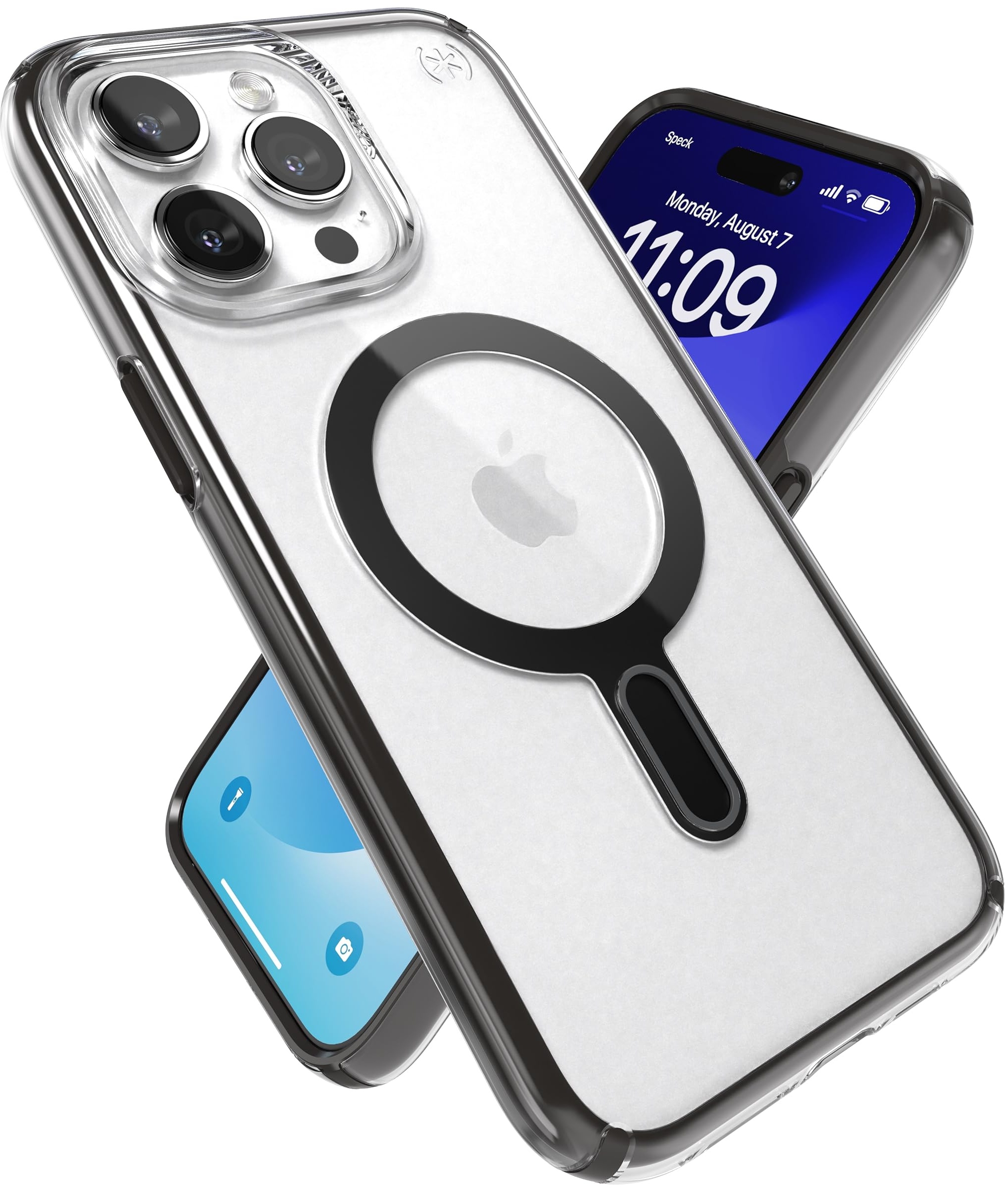 Speck Klare iPhone 15 Pro Max Hülle – ClickLock rutschfeste Interlock, gebaut für MagSafe, Fallschutz – Kratzfest, vergilbungsfrei, 16,7 cm (6,7 Zoll) – Presidio Clear/Frosted Black