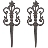 Relaxdays Gartenstecker 2er Set, Antik-Design, HxB 32x12 cm, Beet & Blumentopf, Gartendeko für draußen, Gusseisen, braun