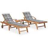 vidaXL Sonnenliegen 2 Stk. mit Tisch und Auflagen Massivholz Teak 195 x 59,5 cm