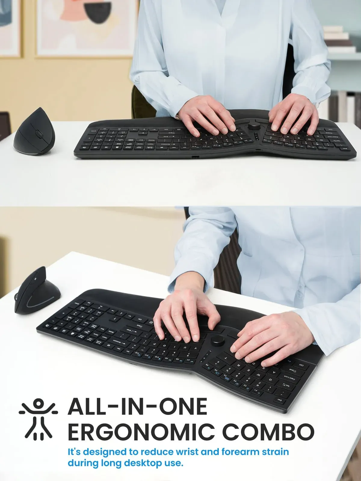 PERIDUO-614 Kabelloses leises ergonomisches Tastatur- und Vertikalmaus-Set