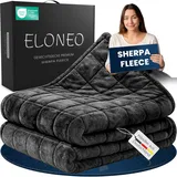 eloneo Sherpa Fleece Gewichtsdecke 155x220cm 9kg, Oeko-Tex Zertifiziert, Entspannungsdecke & Anti-Stress Therapiedecke, schwere Decke zum Schlafen, schwarz