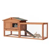 Wiltec XXL Hasenstall 1560 x 520 x 680 mm mit Freilaufgehege und erhöhtem Unterschlupf aus Fichtenholz, Kaninchenkäfig mit 2 Etagen, Kleintierstall