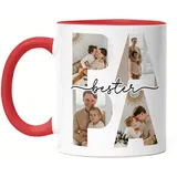 Bester Papa Tasse personalisiert mit Fotos, individuelles, Geschenk für Papa, persönliche Geschenkidee Fototasse Männer Kaffeetasse - Tasse Rot