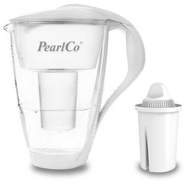 PearlCo Glas-Wasserfilter weiß + 1 Universal Filterkartusche