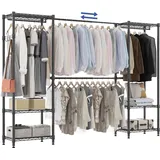 Himimi Teleskopstange Kleiderständer mit 4 Kleiderstangen und 6 Höhenverstellbaren Regalen 1 Haken Teleskop Regalsystem B (182-240) x H180 cm Anpassbar an Unterschiedlichste Räumlichkeiten Schwarz