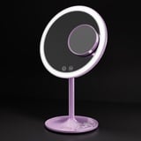 EMKE EMKE® Violett Kosmetikspiegel mit Beleuchtung 3 Lichtfarben Dimmbar 1X / 3X Beleuchteter Kosmetikspiegel 90°Drehbar+USB Aufladbarer LED Schminkspiegel, Macaron Tischspiegel für Schminken und Rasieren