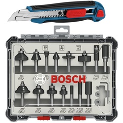 Bosch 15tlg. Fräser-Set Fräser Nutfräser Bündigfräser 8mm Schaft + Cutter-Messer