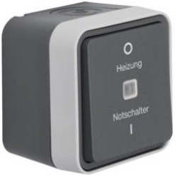 Berker W.1 - Kontroll-Ausschalter 2-polig mit Linse und Aufdruck " Heizung Notschalter - 0 - I"  (grau/lichtgrau matt)