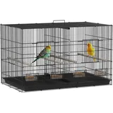 PawHut Vogelkäfig mit Trennwand, Käfig für Haustiere, Vögel, Papageien, Kanarienvogel, mit Futternäpfen, Sitzstangen und abnehmbarem Tablett, 94 x 57 x 57 cm, Schwarz