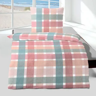 Traumschlaf Seersucker Bettwäsche Charlotte rot 155x220 cm + 80x80 cm - rot;blau