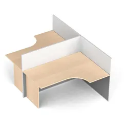 Tischtrennwand-Set mit ergonomischem Tisch PRIMO, T-Form, magnetisch, 2 Plätze, Birke