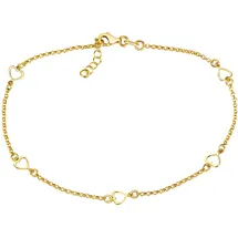 VIVANCE Fußkette "925/- Sterling Silber vergoldet Herzen", gelb, Fußketten, Damen, 24+2cm, Silber 925 (Sterlingsilber), glänzend
