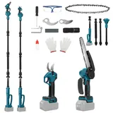 4-in-1 kabellose 8 Zoll Mini Kettensäge und Astschere, kompatibel mit Makita 18V-Akku (ohne Akku), Stangenkettensäge mit 2m Verlängerungsstange, 30mm Elektro Gartenschere mit Ersatzklinge