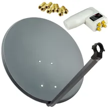 PremiumX 80cm ALU SAT Anlage Anthrazit Satellitenschüssel Satellitenantenne Quad LNB weiß 8 F-Stecker