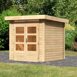 Gartenhaus KARIBU "Ammersee 1", beige (naturbelassen), ohne Fußboden, ohne Dacheindeckung, Holzwerkstoff, Gartenhäuser