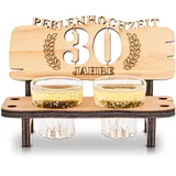 DARO Design - Schnapsbank 30. Hochzeitstag Perlenhochzeit Geschenk Deko für Paare Männer Frauen aus Holz mit Gläsern