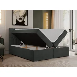 MKS Meble Boxspringbett 180x200 mit Matratze und Topper, Boxspringbett 180x200 mit Bettkasten und Kopfteil - PERA - 180x200 - Dunkelgrau - Struktur - H4 - Dunkelgrau