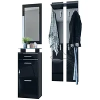 Vladon Garderobe, Schwarz Hochglanz, Holzwerkstoff, 140x200x23 cm, Garderobe, Garderoben-Sets