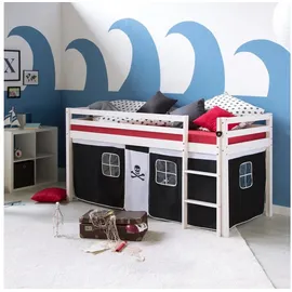 Homestyle4u Hochbett 90 x 200 cm Kiefer massiv weiß Pirat