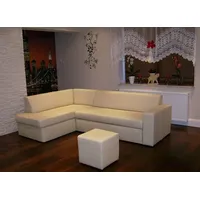Creme Echt Leder Ecksofa + Hocker Echtleder Sofa Couch Bettfunktion Rindsleder