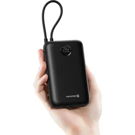 Swissten Swissten, Externer Akku 30000mAh Integrierte USB-C Lightning-Kabel LED-Anzeige, Schwarz - Schwarz