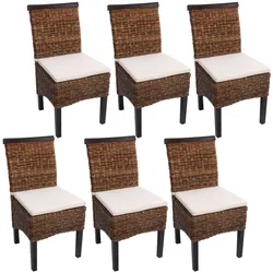 Mendler 6er-Set Esszimmerstuhl Korbstuhl M45 Stuhl Bananengeflecht ~ dunkel, mit Kissen