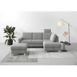 Ecksofa HOME AFFAIRE "Summer L-Form", silber, B:236cm H:91cm T:170cm, 100% Polyester, Sofas, mit Ottomane, wahlweise mit Bettfunktion und Bettkasten, Cord-Bezug