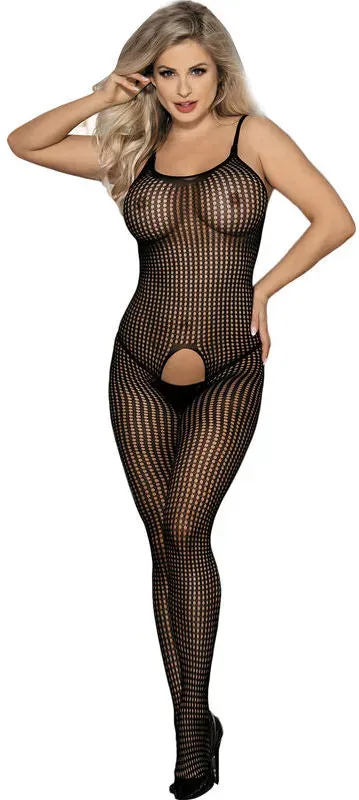 SUBBLIME  Schwarzer elastischer Netz-Bodystocking mit offenem Schritt One Size