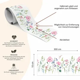 Muralo Tapetenbordüre Blumen Aquarell 10 cm x 300 cm Papier Blau/Grün/Rosa/Schwarz/Weiß/Violett