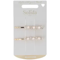 Solida Haarklemme Strass Perle gold 2 Stück