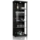 K-Möbel Glasvitrine Schwarz Glas, 4 Fächer, Rechteckig, 67x176x33 cm, Wohnzimmer, Wohnwände, Vitrinenschränke - 2 Jahre Gewährleistung - mind. 14 Tage Rückgaberecht - Schwarz