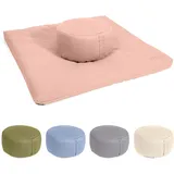 Vedara® Meditationsset Yogakissen Meditationsmatte Zabuton Kissen Rund – Waschbarer Bezug aus 100% robuster Baumwolle – Yoga Sitzkissen mit Bio-Dinkelspelzfüllung – Sitzhöhe 15cm (Rosa)