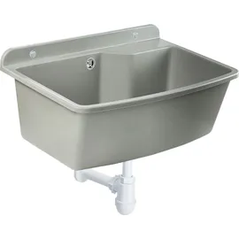 Kadax GOSPO Ausgussbecken, 61 cm x 44 cm x 23,5 cm, Waschbecken aus Kunststoff, Waschtrog mitüberlauf, Siphon, Spülbecken inkl. Zubehör, Waschraum, Gartenwaschbecken (Grau)