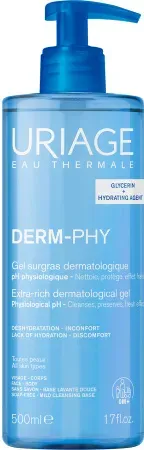 Uriage Dermatologisches Rückfettendes Gel Empfindliche Haut Gesicht/ Körper Pumpflasche 500ml