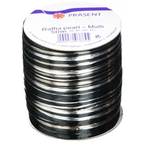 Präsent Geschenkband Raffia glänzend schwarz/grau/silber 3,0 mm x 50,0 m