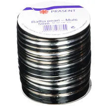 Präsent Geschenkband Raffia glänzend schwarz/grau/silber 3,0 mm x 50,0 m