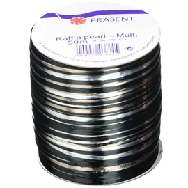 Präsent Geschenkband Raffia glänzend schwarz/grau/silber 3,0 mm x 50,0 m