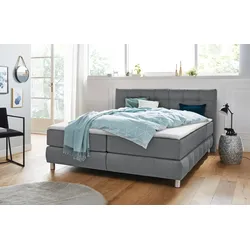 Boxspringbett ANDAS "Salo XXL", grau, B:194cm L:231cm, Komplettbetten, Boxspringbett, in Samtoptik oder Struktur, 6 Breiten in Überlänge 220cm, 4 Härtegrade