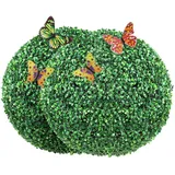 Vevor 2x Buchsbaumkugel Künstlich Ø40,6cm Garten Deko Buchsbaum Kugel künstlich Buchskugel Kunstpflanze aus PE, Holz, PP inkl. 4 Stk. Dekorative Schmetterlinge und 10 Stk. Ersatzblätter