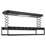 Elektrischer ausziehbarer Wäscheständer - Deckenmontage - Fernbedienung 20 m - LED 24 W - Tragkraft 35 kg - Verstellbar 130–215 cm - Schwarz - Schwarz