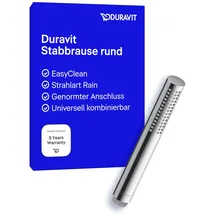 Duravit Stabbrause, Duschkopf mit Strahlart Rain, Duschbrause rund, Handbrause mit reinigungsfreundlichen Silikonnoppen, Chrom