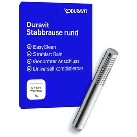Duravit Stabbrause, Duschkopf mit Strahlart Rain, Duschbrause rund, Handbrause mit reinigungsfreundlichen Silikonnoppen, Chrom