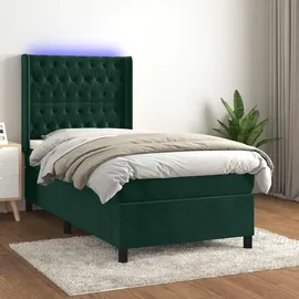 vidaXL Boxspringbett mit Matratze & LED Dunkelgrün 90x190 cm Samt