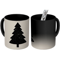 MuchoWow Tasse Weihnachtsbaum – Schwarz – Urlaub – Beige, Keramik, Farbwechsel, Kaffeetassen, Teetasse, Zaubertasse, Geschenk bunt