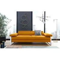 2-Sitzer W.SCHILLIG "finn", gelb (brandy s37), B:230cm H:71cm T:106cm, Flachgewebe S22 (100% Polyester), Stoff S37 (100% Polyester), Longlife Xtra-Leder Z59: Glattleder mit modischer Prägung. Hautstärke 0, 9 - 1, 1 mm, Sofas, German Design Award 2016, Fußgestell Chrom glänzend, Breite 230 cm
