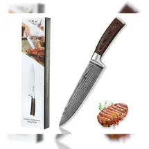 OLEIO Wakoli EDIB Damast Chefmesser 20 cm Klinge aus echtem Damaststahl mit Pakkaholzgriff