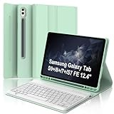 SENGBIRCH Schutzhülle für Samsung Galaxy Tab S9+ S8+/S7+/ S7FE 12,4 Zoll, Schutzhülle für Samsung Galaxy Tab S9 Plus mit Tablet-Tastatur, magnetische Bluetooth-Tastatur, abnehmbar mit italienischem