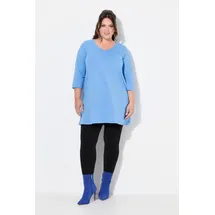 Ulla Popken Damen große Größen Übergrößen Plus Size Longshirt, Ziernähte, A-Linie, V-Ausschnitt, 3/4-Arm horizontblau 58+ 827537727-58+ - 58-60