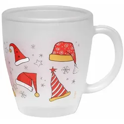 Glastasse frosted Weihnachten Mütze weiß/rot/grau Ø9x10cm