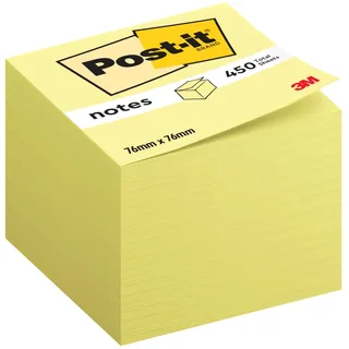 Post-it Haftnotiz-Würfel Kanariengelb, 1 Block mit 450 Blatt, 76 mm x 76 mm, Gelb - Selbstklebende Notizzettel für Notizen, To-Do-Listen und Erinnerungen